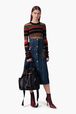 Mid-Long Denim Skirt Baby blue front worn view