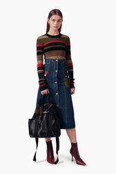 Mid-Long Denim Skirt Baby blue front worn view
