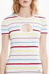 Women Picot Multicolor Striped Short Dress Multico white striped details view 2
