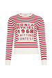 Striped round neck sweater 1968 Red/ecru front view