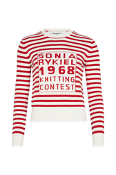 Pull rayé à col rond 1968 Rouge/ecru vue de face