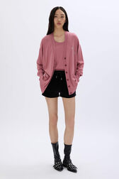 Cardigan in merino and silk Pink front worn view