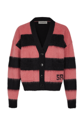 Brushed striped cardigan in wool blend Striped black/pink front view