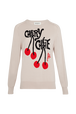 Women Cherry Print Sweater Beige front view