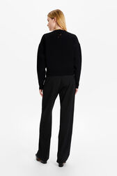 Women Openwork Floral Sweater Black back worn view