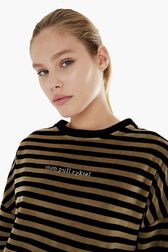 Sweat velours femme Raye noir/kaki vue de détail 2
