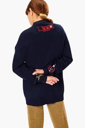 SR Iconic Symbols Cardigan Black/blue back worn view