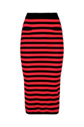 Women Poor Boy Striped Wool Maxi Skirt Black/red front view