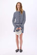 Cardigan marinière en coton mélangée Raye blanc / bleu vue portée de face