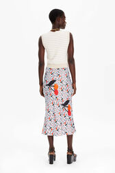 Jupe midi twill motif cerise femme Baby blue vue portée de dos