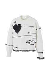Women Charms Intarsia Wool Sweater Ecru front view
