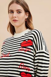 Women Striped Signature Mouth Print Sweater Black/white details view 2