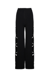 Women Openwork Floral Knit Trousers Black front view