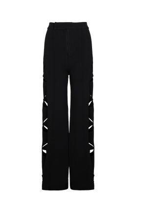 Women Openwork Floral Knit Trousers Black front view