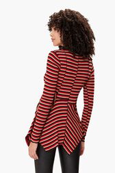 Asymmetrical striped sweater Coffee back worn view