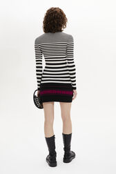 Striped Long-Sleeved Crew Neck Sweater Black/white back worn view