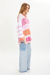 Long-sleeved round-neck patchwork jumper Multico details view 1