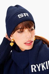 SR Beanie Black/blue front worn view