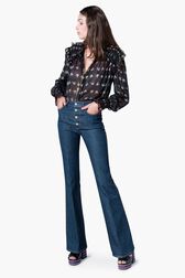 Flare High Waist Jeans Baby blue front worn view