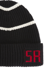Two-Colour Wool Knit Beanie Hat Black/white back view