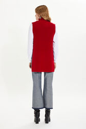 Wool Knit Sleeveless Turtleneck Sweater Red back worn view