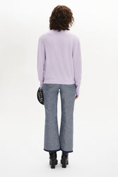 Intarsia Clover Print Cashmere Knit Turtleneck Sweater Lilac back worn view