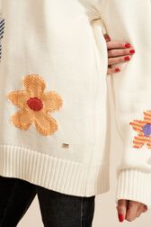 Women Floral Print Sweater Ecru details view 2