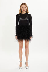 Feather mini skirt Black front worn view