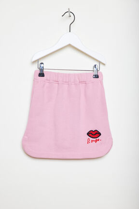 Lip Print Fleece Girl Short Skirt Pink front view
