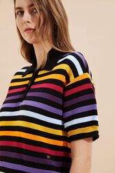 Women Multicolor Striped Oversize Polo Dress Black details view 1