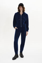 Sweat à capuche manches longues en velours Bleu canard vue portée de face