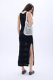 Open-knit cotton crochet strap dress Black back worn view