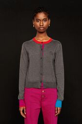 Women Multicolor Wool Cardigan Grey front worn view