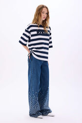 Striped short-sleeved crew-neck T-shirt Striped white/blue details view 1