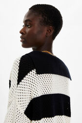 Women Two-Colour Openwork Fishnet Jacket Black/ecru details view 2