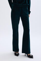 Flared velvet trousers Dark green details view 1