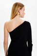 Robe longue assymétrique fleur ajourée maille femme Noir vue de détail 2