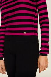 Women Brushed Poor Boy Striped Sweater Black/fuchsia details view 2