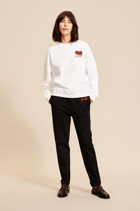 Women Mouth Print Sweatshirt White front worn view