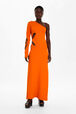 Robe longue assymétrique fleur ajourée maille femme Corail vue portée de face