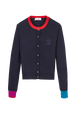 Cardigan laine colorblock femme Bleu nuit vue de face