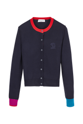 Cardigan laine colorblock femme Bleu nuit vue de face