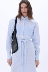 Chemise en coton à manches longues fines rayures Raye blanc / bleu vue de détail 1