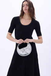Long knit dress with short sleeves Black details view 2