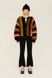 Women Bouclette Wool Jacket Multico crea striped details view 3