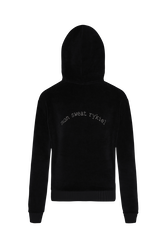 Women Velvet Hoodie Black details view 1