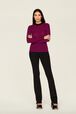 Women Multicoloured Striped Rib Sock Knit Sweater Black/fuchsia front worn view