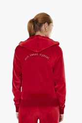 Pull à capuche velours femme Rouge vue portée de dos