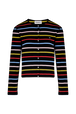 Women Picot Multicolor Striped Cardigan Multico black striped front view