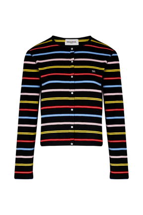 Cardigan picots rayé multicolore femme Multico raye noir vue de face